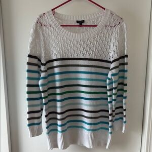 Talbots White Striped Cotton Blend Crewneck Pullover Sweater XL